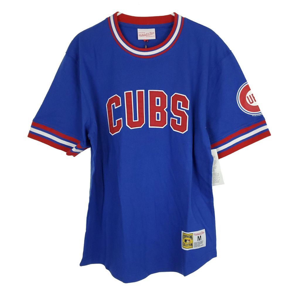 Chicago Cubs Mitchell & Ness MLB M Medium Shirt Ribbed Sleeves & Collar Blue NWT